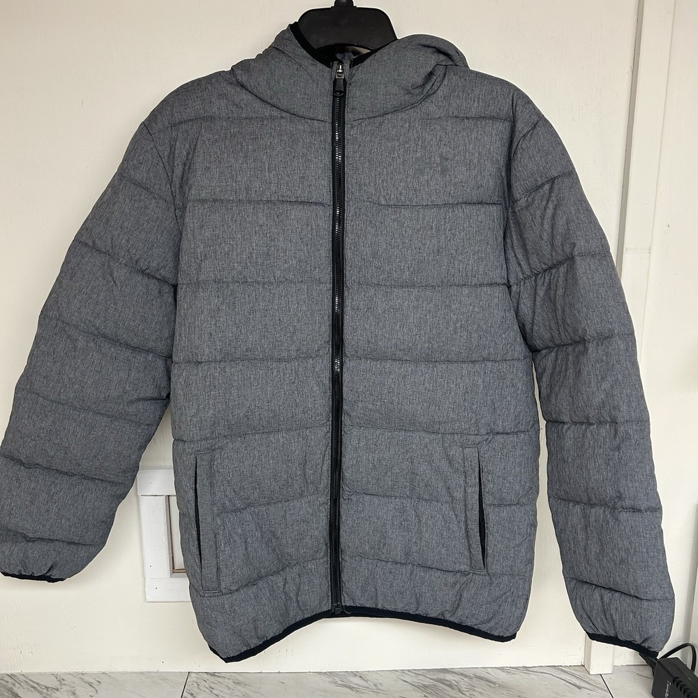 Under Armour Youth XL Puffer Jacket Pronto Lightweight Gray ColdGear Hooded Coat